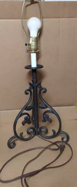 Wrought Iron Table Lamp Heavy 28" Black Rustic Farmhouse Look Home Decor