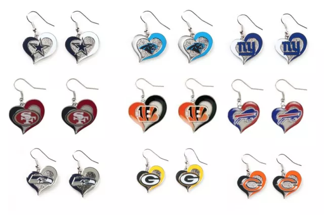 NFL Swirl Heart Team Dangle Earrings - Pick Your Team