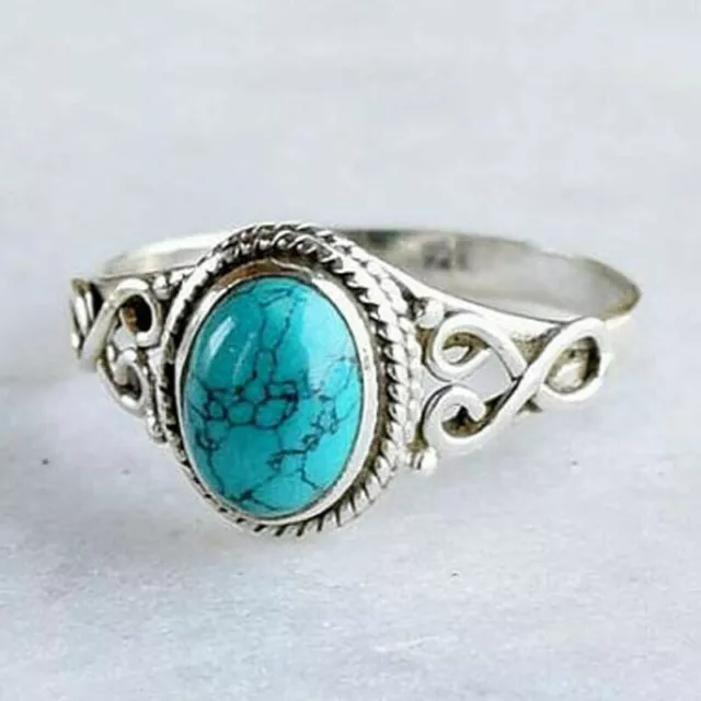 Handmade 925 Silver Turquoise Rings Women Men Wedding Fashion Jewelry Size 6-10