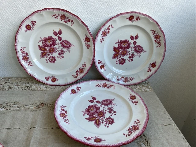 3-anciennes-assiettes-plates-luneville-fleur-rose-marylou-kg-deco-table