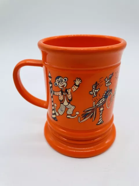 Vintage Circus Plastic Mug Cup Circus Clown Monkey Elephant