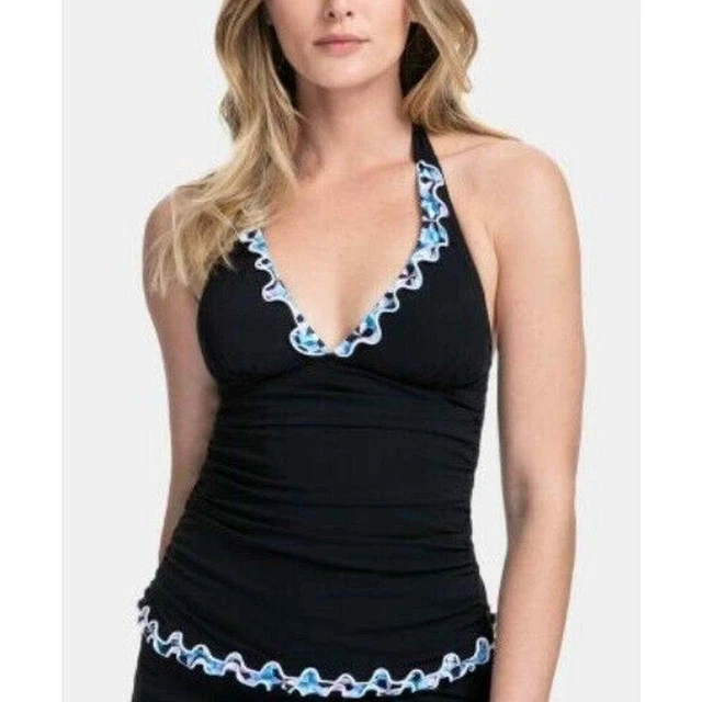 Gottex Women Pin Wheel Ruffle Stretch Tie Back Halter Tankini Swm Top 40 $88 NWT