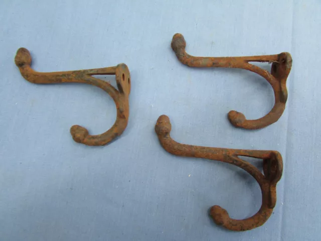 Salvaged Antique Vintage Cast Iron  Coat Hook Farmhouse set of 3