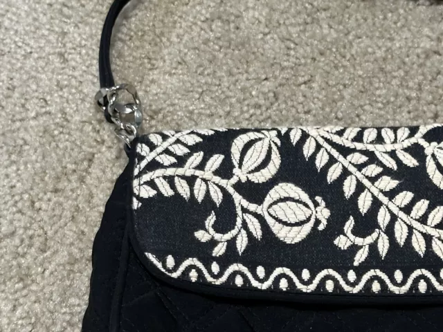 *GENTLY USED* Vera Bradley Black Quilted Cream Embroidered Evening Clutch Bag 3