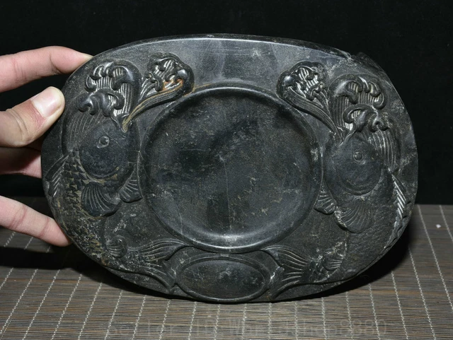 8.4" Old China Chinese Hongshan culture Old jade carving Pisces inkstone