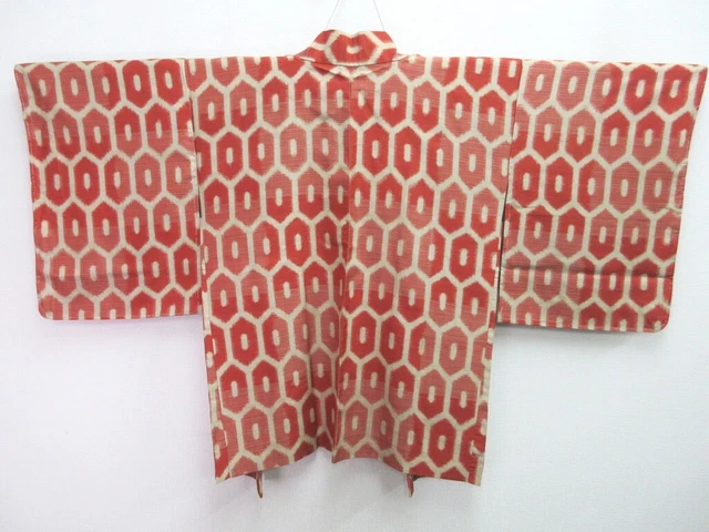 8222B4 Silk Vintage Japanese Kimono Haori Jacket Kikkou Meisen
