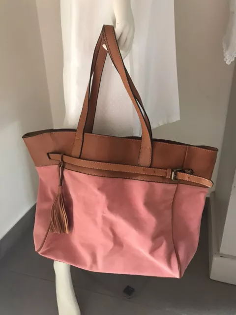 Borsa grande Eco Pelle Tessuto Mèlange Rosa Tea Glassè  Doppi Manici Spesa Mare