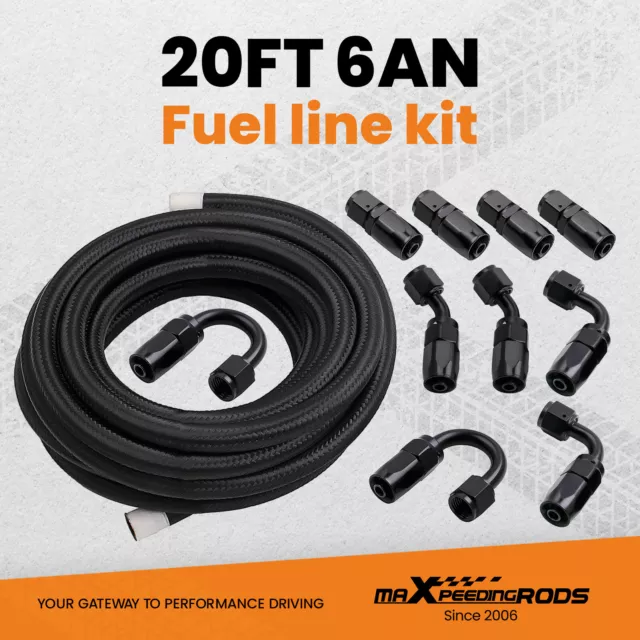 6AN 20FT Fuel Line Hose Kit Nylon Stainless Steel Braided Oil Hose Fittings AN6