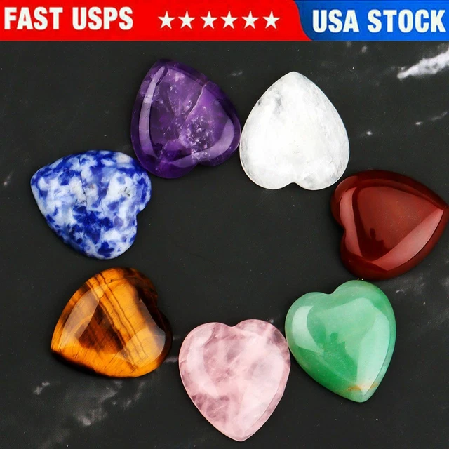 7Pcs Chakra Stones Crystal Reiki Healing Love shape Energy Natural Gemstone Set