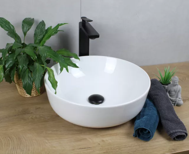 HAGO® Keramik Waschbecken rund Ø 400 x 135 weiß ohne Überlauf Aufsatzwaschbecken