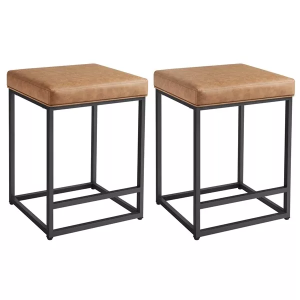 Bar Stools 2PCS Bar Chiar for Kitchen Counter Backless Industrial Stool Brown