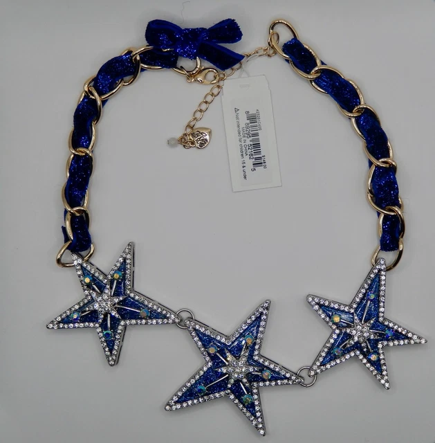 Authentic Betsey Johnson Heavenly Creatures Crystal Blue Star Bling Necklace Nwt