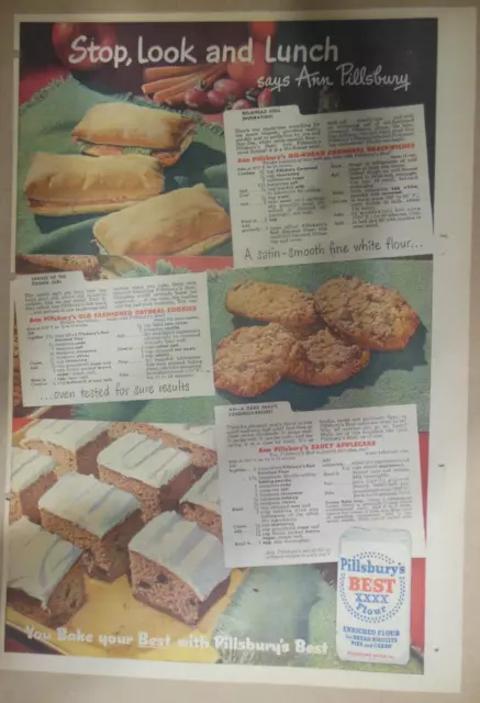 Pillsbury's Flour Ad: Saucy Apple Cake Recipes! 1940's Size: 11 x 15 inches