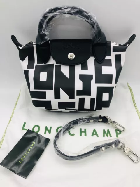 Longchamp Black and white letter series high version mini dumpling bag