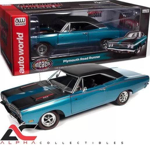 Autoworld Amm1289 1:18 1969 Plymouth Roadrunner (Mcacn) Q5 Turquoise Blue