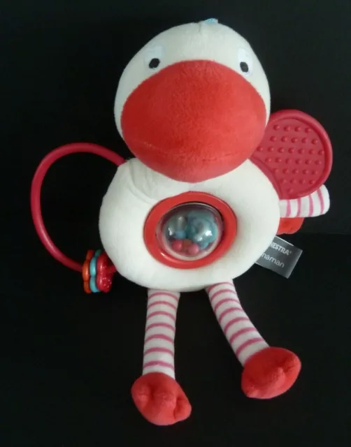N1. Doudou Hochet Orchestra Premaman Oiseau Canard Blanc Rose Rouge Grelot Boule