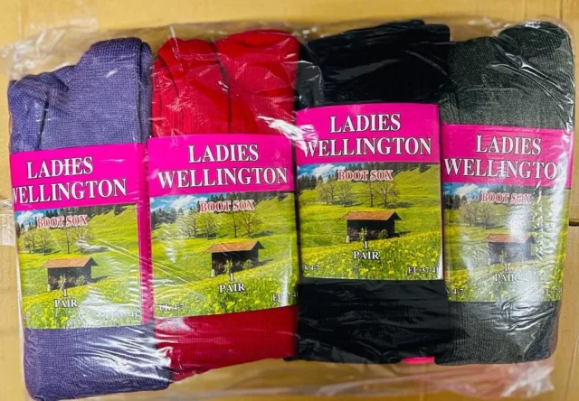 12 Pairs Ladies Plain Wellington Welly Boot Socks Women Walking Hiking Thermal