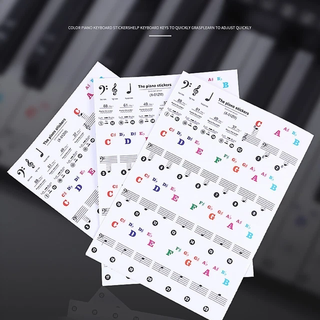 1*-Piano Keyboard Stickers For 37/49/54/61/88 KEY Music Keyboard KEYNOTES-Labels