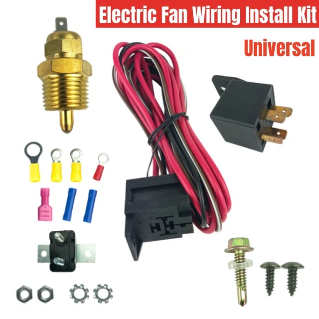 Electric Radiator Cooling Fan Wire Relay Set Complete Thermostat 50Amp Harness