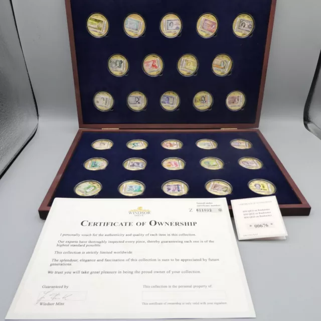Windsor Mint Coin Set QE2 QEII Banknotes 29 Coins Gold Plated Boxed Perfect