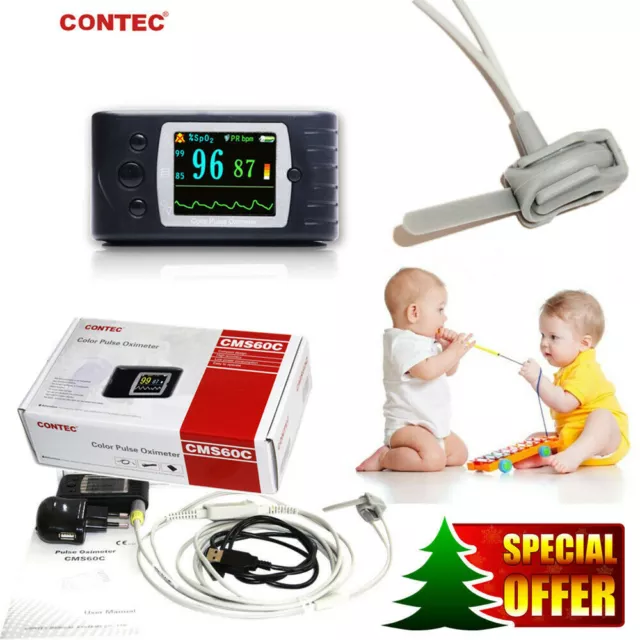 24hr Pediatric Neonate Pulse Oximeter SpO2 probe Blood Oxygen Heart Rate Monitor