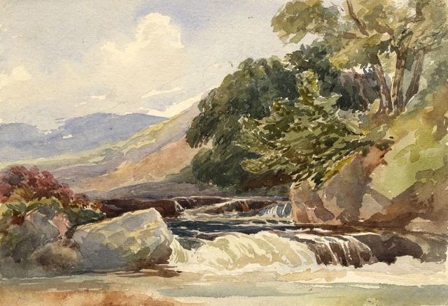 River Cascade, Haute-Savoie, France – mid-19th-century watercolour painting