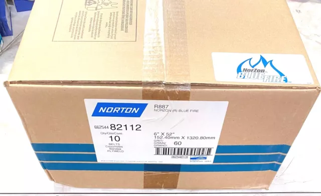 Norton 6" X 52" Sanding Belt Blue Fire R887 60 Grit Abrasive Belts 10 Pack 82112