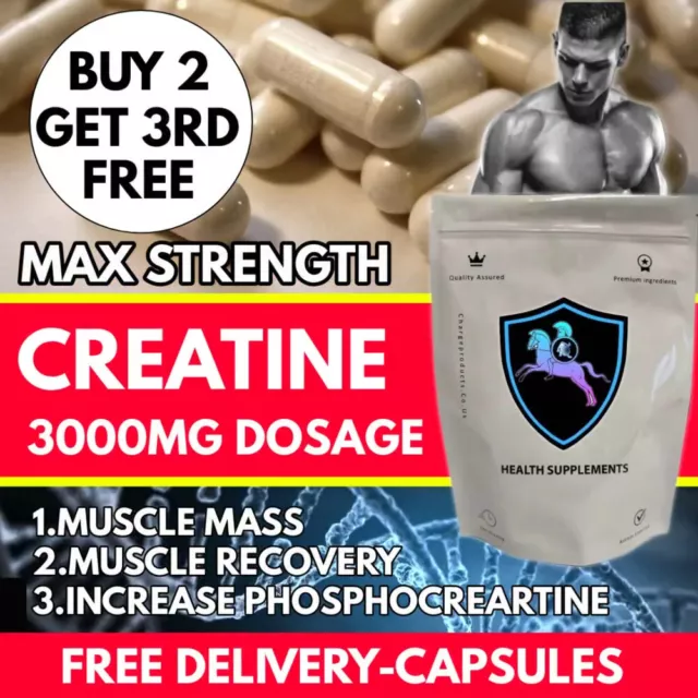 CREATINE 3000mg MONOHYDRATE CAPSULES MUSCLE MASS Strength Recovery 750MG