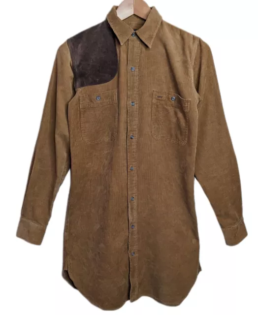 Ralph Lauren Shirt Dress Rugby Label Corduroy Suede Elbow Patches Preppy S