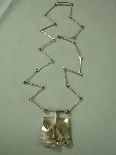 Rare 1972 Signed Bjorn Weckstrom Lapponia Finland Sterling Modernist Necklace