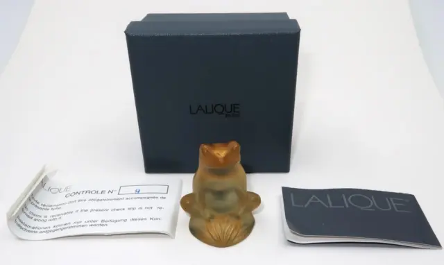 Lalique Crystal France Frosted Champagne Sitting Frog Small Figurine, 2 1/8" NIB