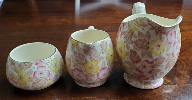 3 PC Royal Winton Grimwades Set of Chintz Sugar Creamer Small Pitcher England 2