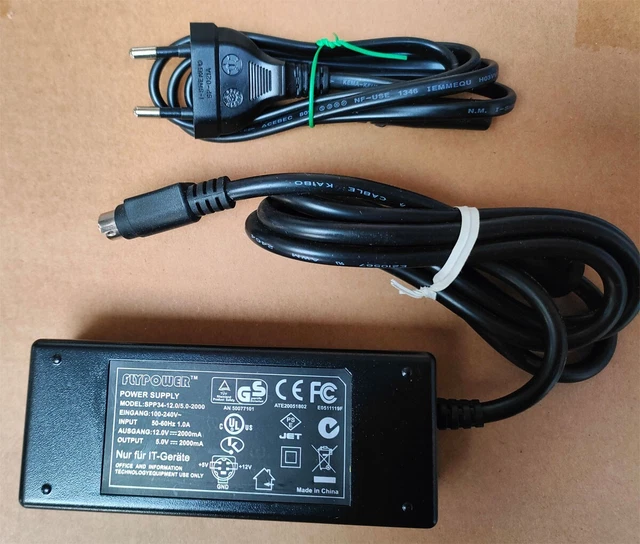 thumbnail image 2 of Mini 4 Pin AC Adapter For Flypower SPP34-12.0/5.0-2000 Power Supply + Cord - UpBright 2 of 3