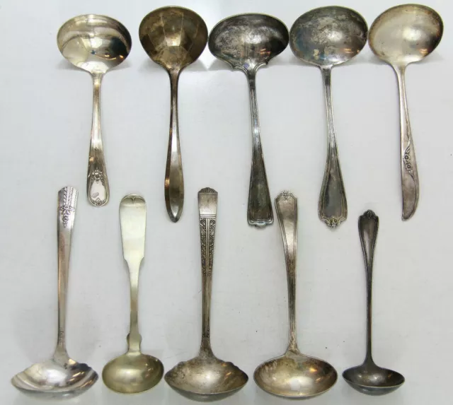 10x GRAVY LADLES SERVING FLATWARE SILVERPLATE LOT VINTAGE CRAFT REUSE REPURPOSE