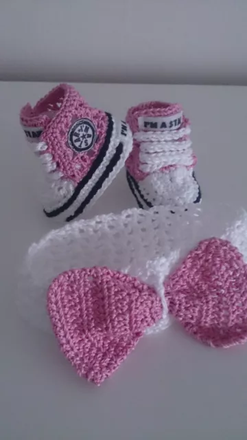 Baby Crochet Shoes Yours Baby's Name Trainers Handmade Sneakers And Hairband