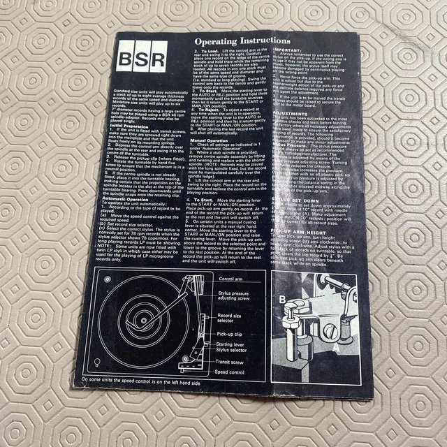 Original Operating Instructions BSR Record Changer