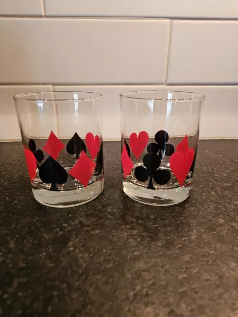 Set Of 2 VTG Playing Card Symbols Lowball Glasses