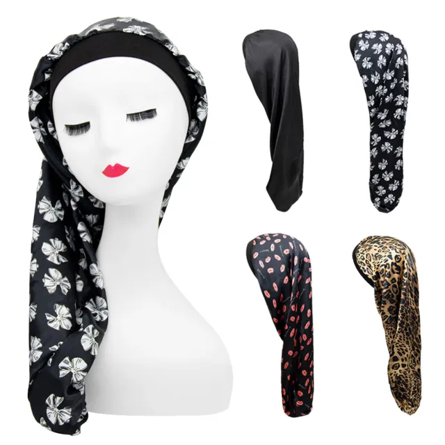 Satin Silk Bonnet Sleep Cap Head Cover Turban Wrap Long Hair Sock