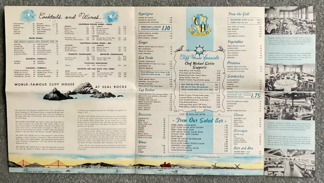 1955 World Famous Cliff House Restaurant Menu San Francisco California