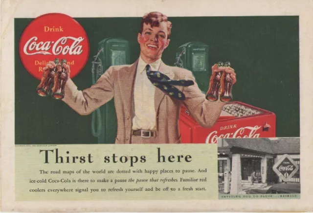 Vintage April 1939 Coca Cola "Thirst Stops Here" & Lincoln Zephyr V-12 Print Ad