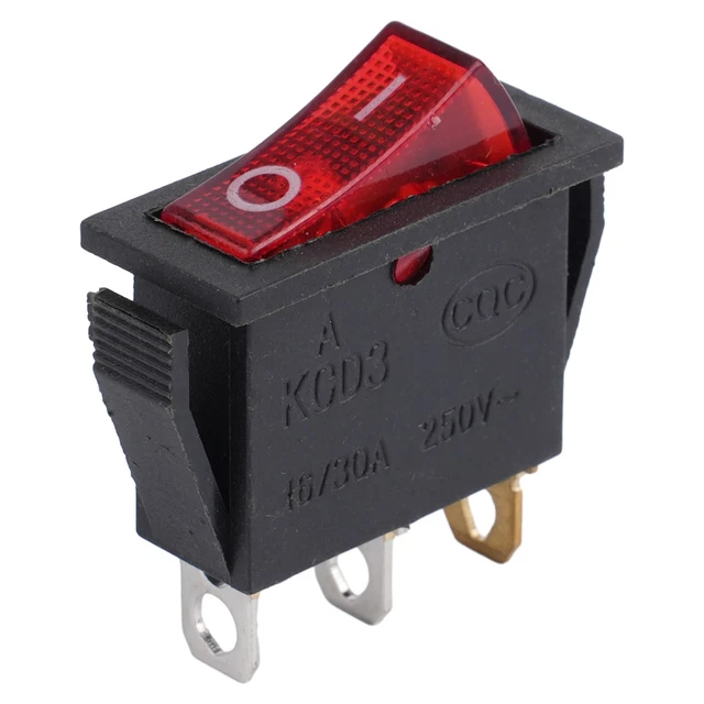 Interrupteur à Bascule Rouge 3 Broches - 250V 16A AC - Dimensions 31x14x32 Mm - Neuf