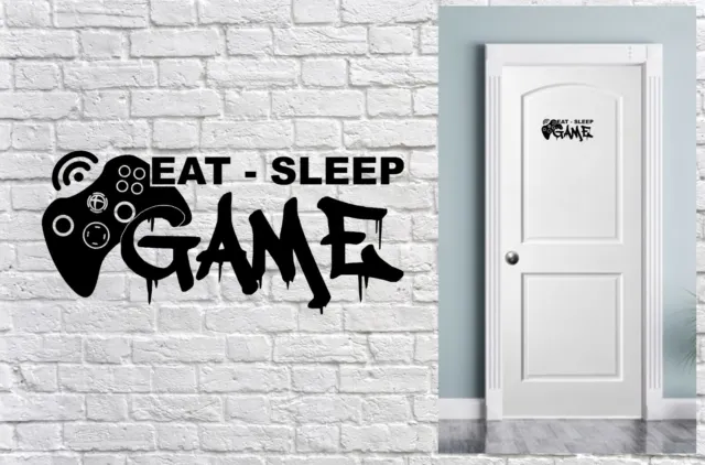 Boys Girls Bedroom Wall Sticker Eat Sleep Game Repeat Gaming Gamer Decal