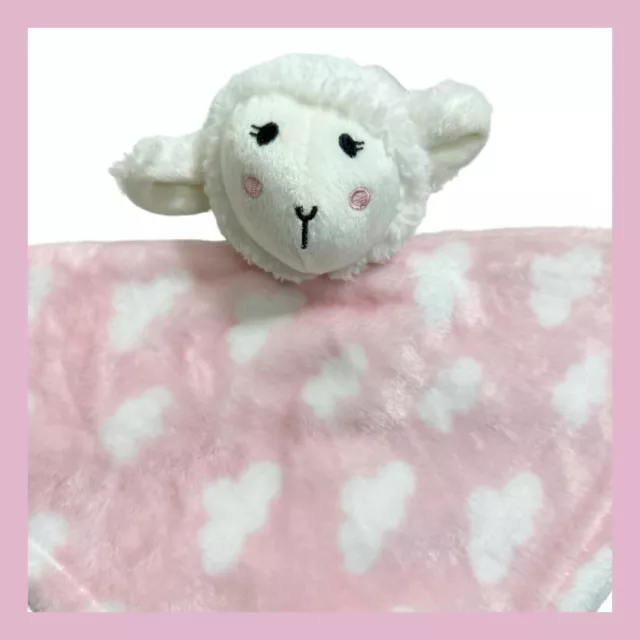 ❤️HB Hudson Baby Lamb Sheep Plush Lovey Security Blanket Pink White Clouds❤️ 3
