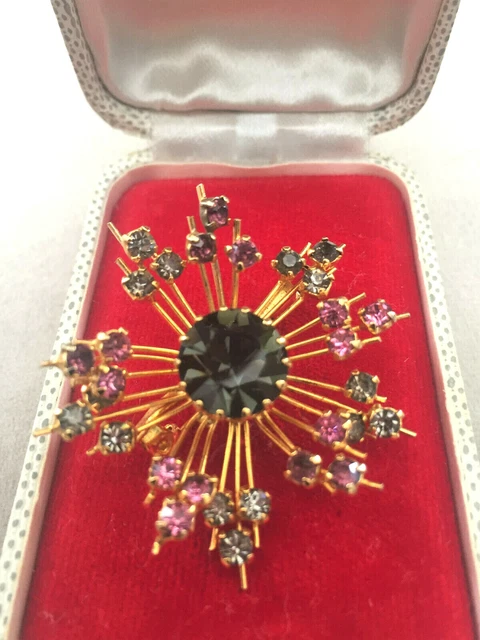 Broche Art Déco Ancienne - Pierre Bleue Taillée - Coffret Bijou Vintage - Métal Argenté