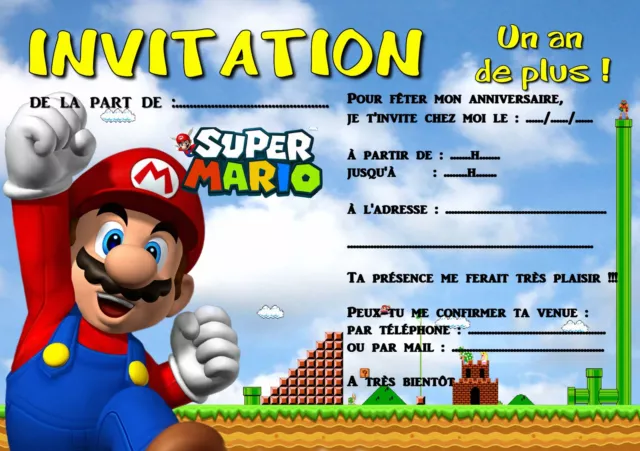 5 OU 12 cartes invitation anniversaire MARIO ref 299 EUR 3,15 - PicClick FR