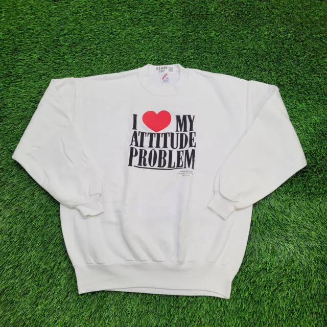 Vintage 90s Funny Attitude Problem Sweatshirt XL 23x27 Sarcastic Snobbish USA