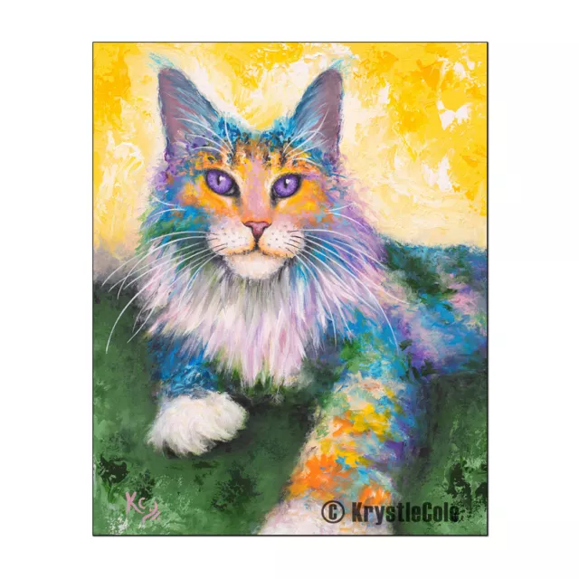 Maine Coon Cat Art Print on PAPER or CANVAS of Cat Painting by Krystle Cole