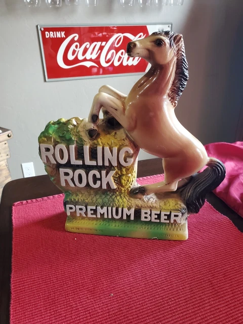 Vintage Rolling Rock Premium Beer Chalkware Advertising Figure Sign