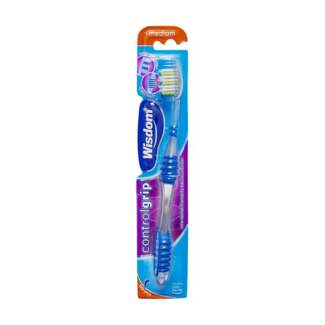 Wisdom Control Grip Medium Brush ToothBrush Interdental Filaments - Blue