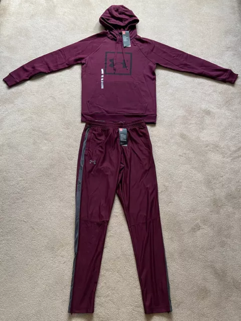 Under Armour Full Tracksuit Set Sports Rival Fleece Hoodie & Pique Pants Small